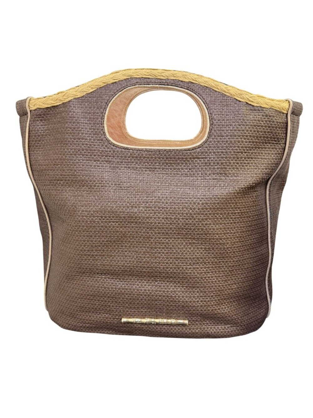 Elaine Turner Brown Woven Tote Bag With Braided Handle
